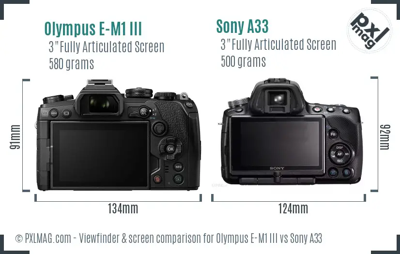 Olympus E-M1 III vs Sony A33 Screen and Viewfinder comparison