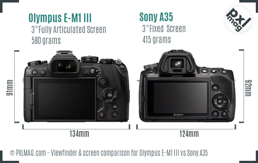 Olympus E-M1 III vs Sony A35 Screen and Viewfinder comparison