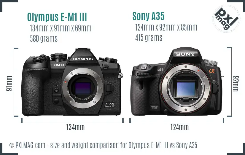 Olympus E-M1 III vs Sony A35 size comparison