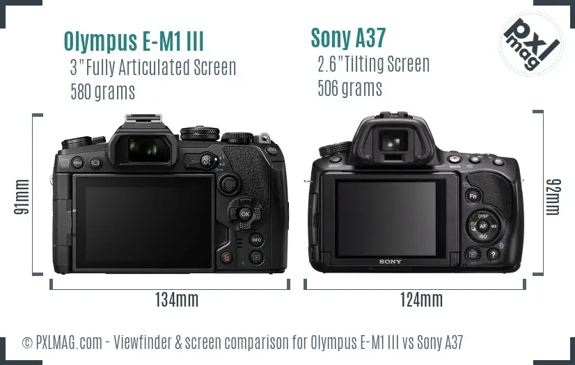 Olympus E-M1 III vs Sony A37 Screen and Viewfinder comparison