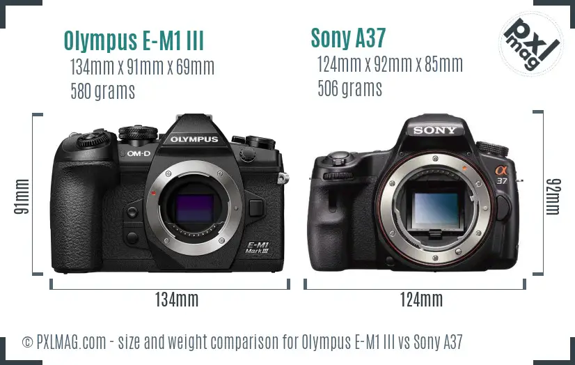 Olympus E-M1 III vs Sony A37 size comparison