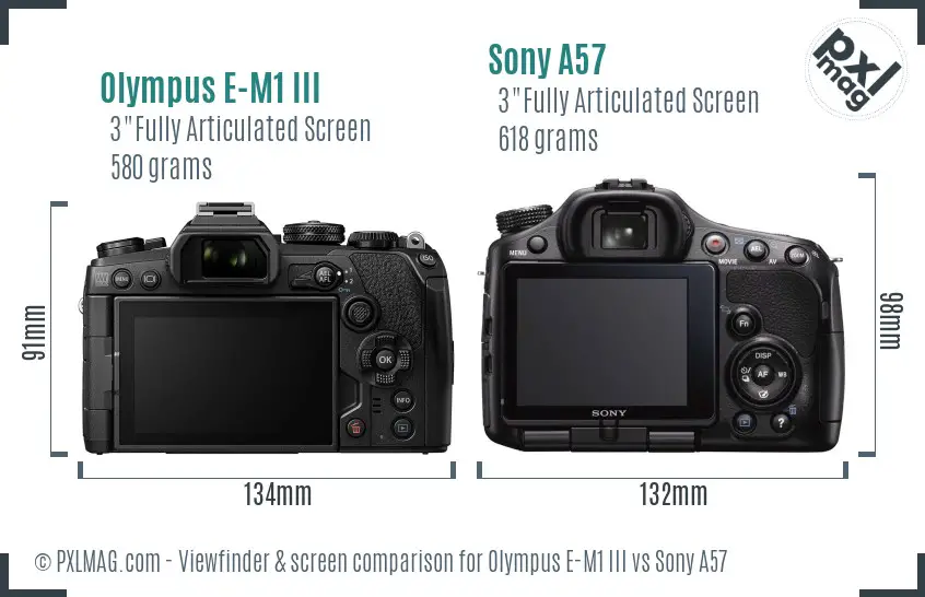 Olympus E-M1 III vs Sony A57 Screen and Viewfinder comparison