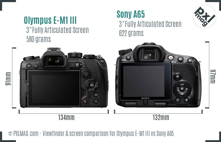 Olympus E-M1 III vs Sony A65 Screen and Viewfinder comparison