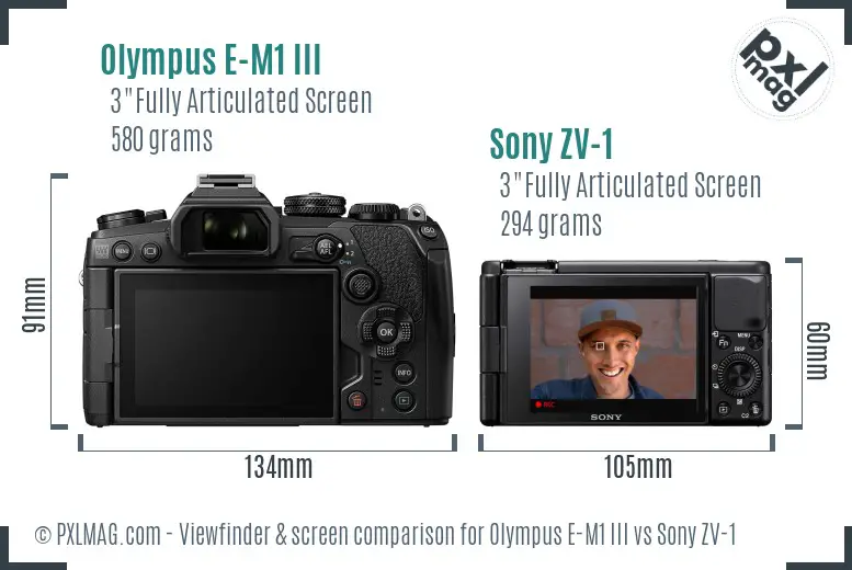 Olympus E-M1 III vs Sony ZV-1 Screen and Viewfinder comparison