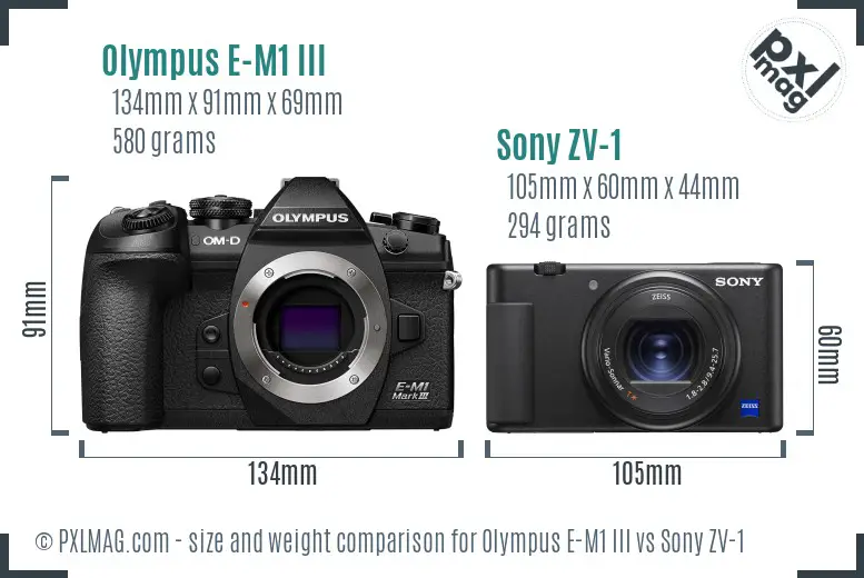 Olympus E-M1 III vs Sony ZV-1 size comparison