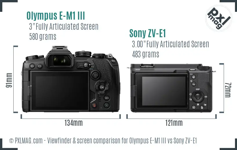 Olympus E-M1 III vs Sony ZV-E1 Screen and Viewfinder comparison