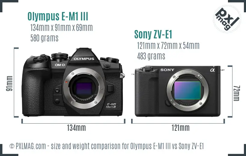 Olympus E-M1 III vs Sony ZV-E1 size comparison