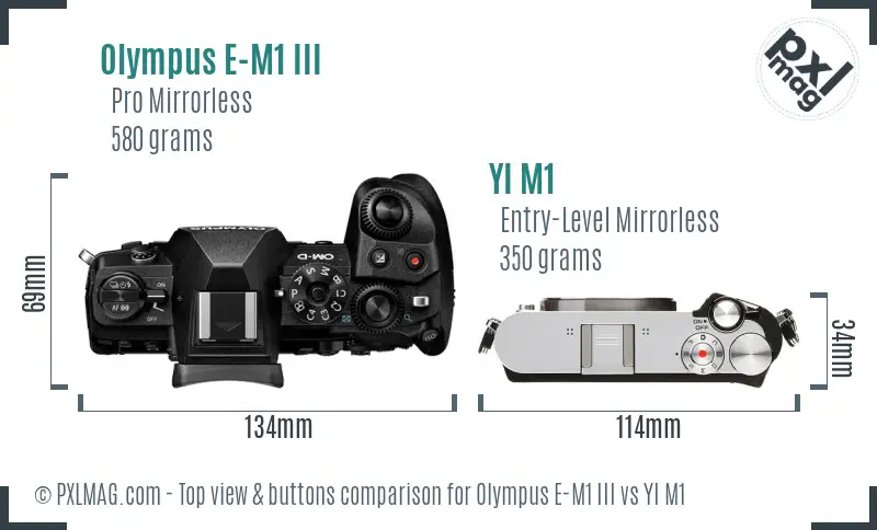 Olympus E-M1 III vs YI M1 top view buttons comparison