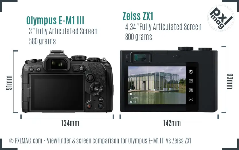 Olympus E-M1 III vs Zeiss ZX1 Screen and Viewfinder comparison