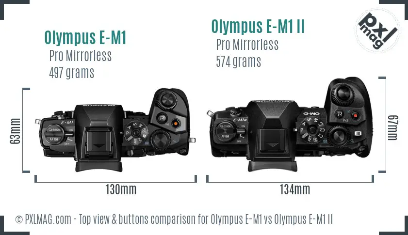 Olympus E-M1 vs Olympus E-M1 II top view buttons comparison