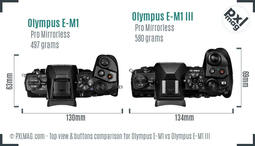 Olympus E-M1 vs Olympus E-M1 III top view buttons comparison