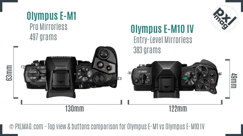 Olympus E-M1 vs Olympus E-M10 IV top view buttons comparison