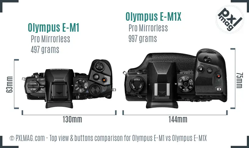 Olympus E-M1 vs Olympus E-M1X top view buttons comparison