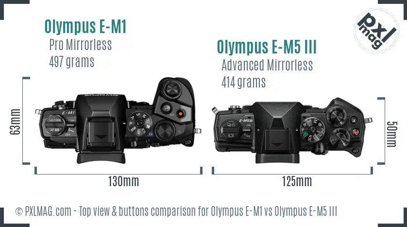 Olympus E-M1 vs Olympus E-M5 III top view buttons comparison