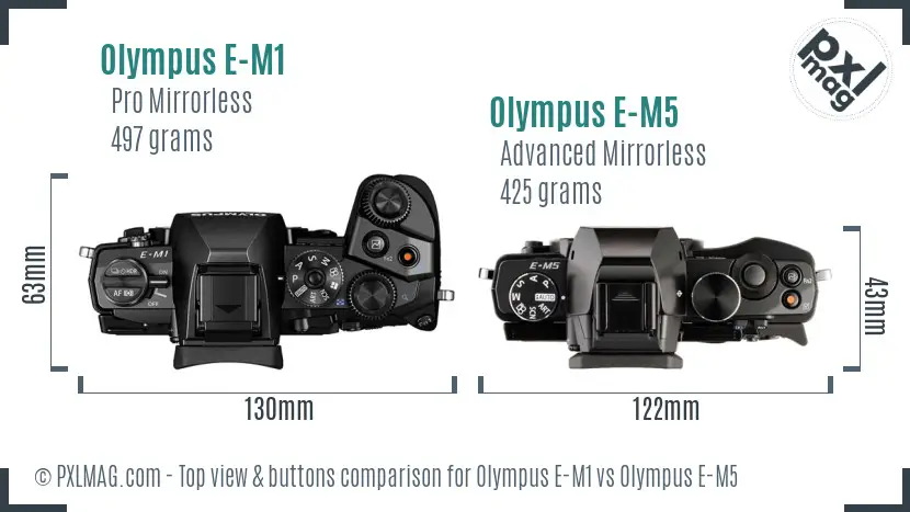 Olympus E-M1 vs Olympus E-M5 top view buttons comparison