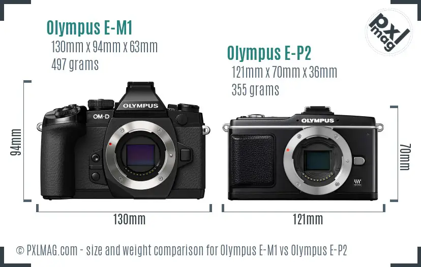 Olympus E-M1 vs Olympus E-P2 size comparison