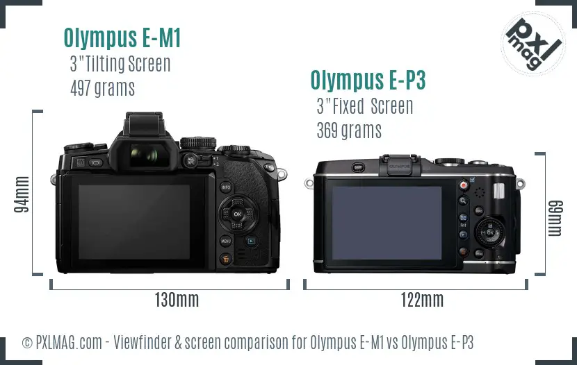 Olympus E-M1 vs Olympus E-P3 Screen and Viewfinder comparison