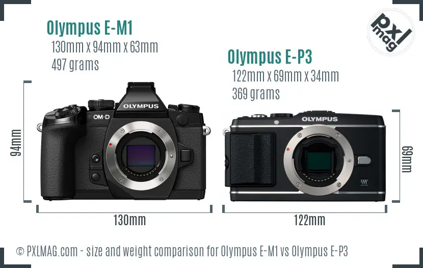 Olympus E-M1 vs Olympus E-P3 size comparison