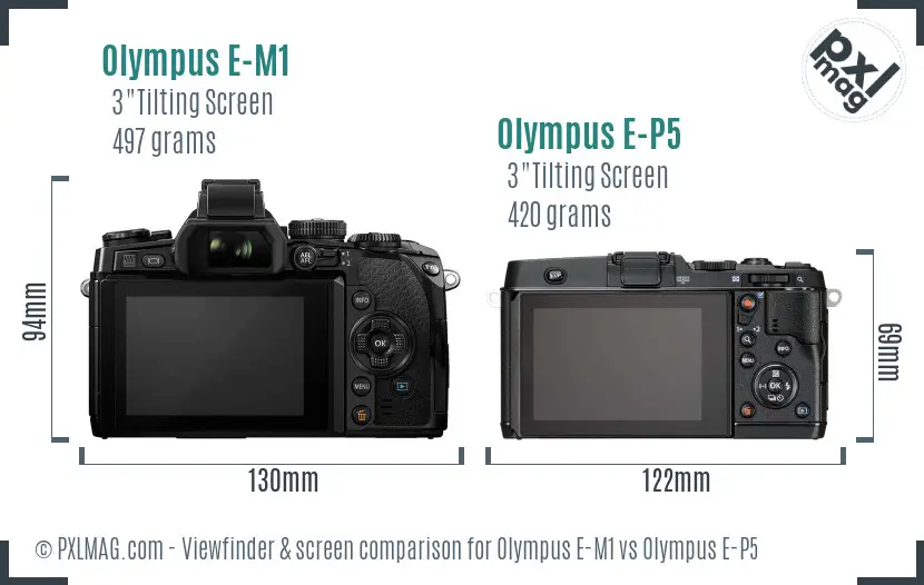 Olympus E-M1 vs Olympus E-P5 Screen and Viewfinder comparison