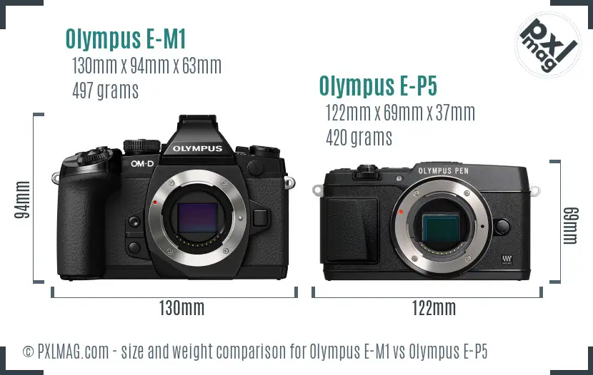 Olympus E-M1 vs Olympus E-P5 size comparison