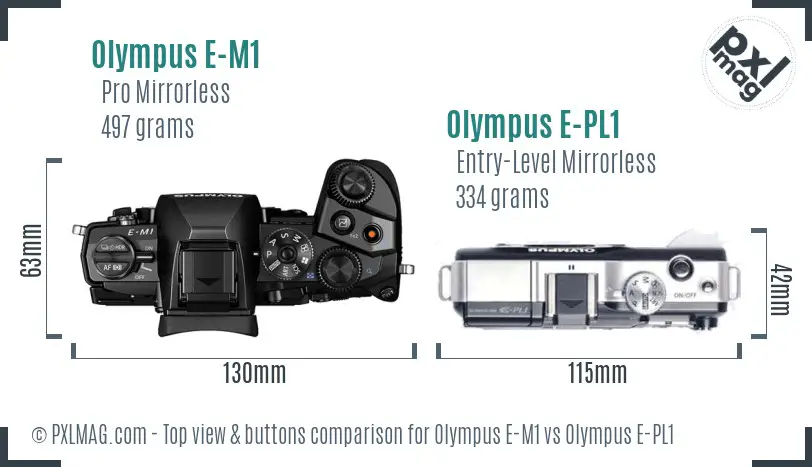 Olympus E-M1 vs Olympus E-PL1 top view buttons comparison