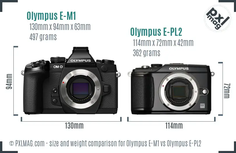 Olympus E-M1 vs Olympus E-PL2 size comparison