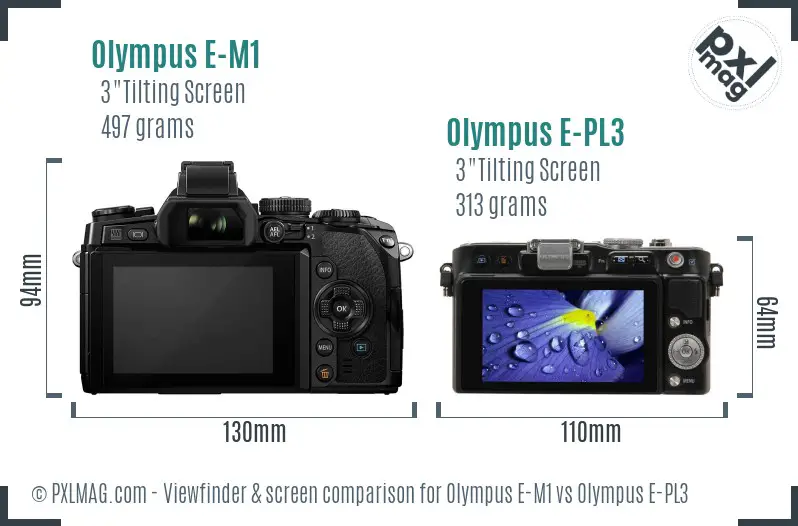 Olympus E-M1 vs Olympus E-PL3 Screen and Viewfinder comparison