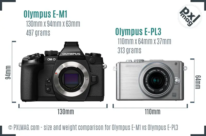 Olympus E-M1 vs Olympus E-PL3 size comparison