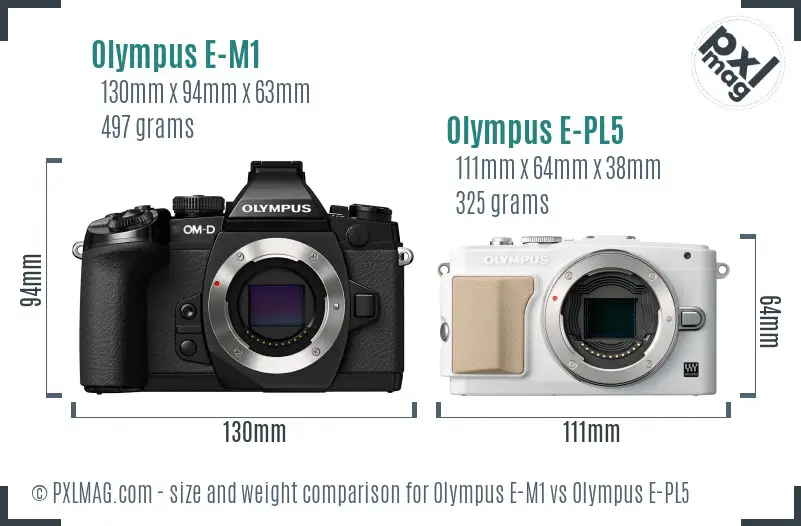 Olympus E-M1 vs Olympus E-PL5 size comparison