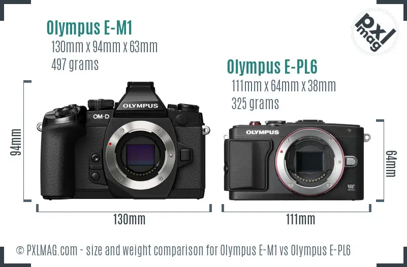 Olympus E-M1 vs Olympus E-PL6 size comparison