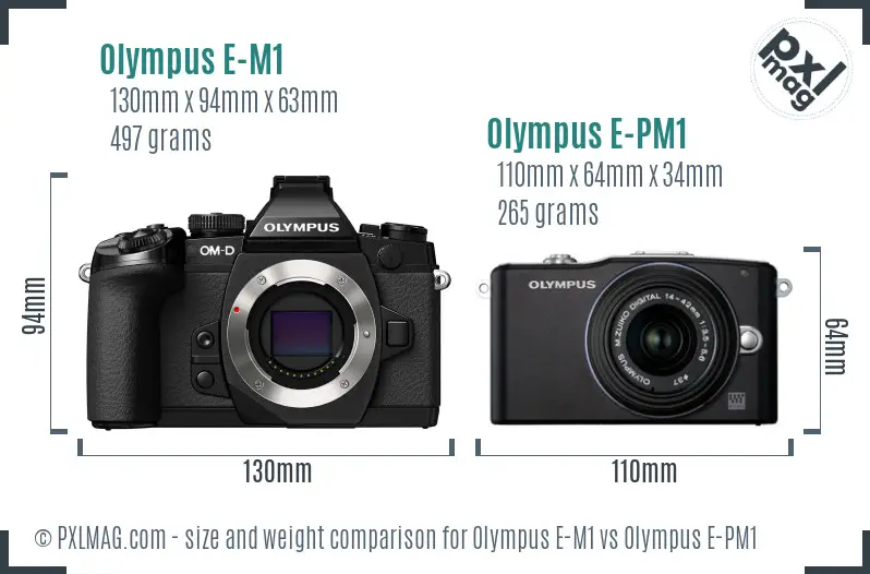 Olympus E-M1 vs Olympus E-PM1 size comparison