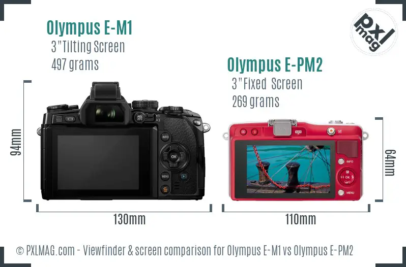 Olympus E-M1 vs Olympus E-PM2 Screen and Viewfinder comparison