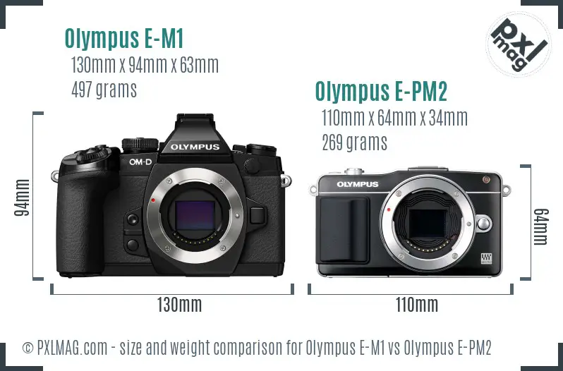 Olympus E-M1 vs Olympus E-PM2 size comparison