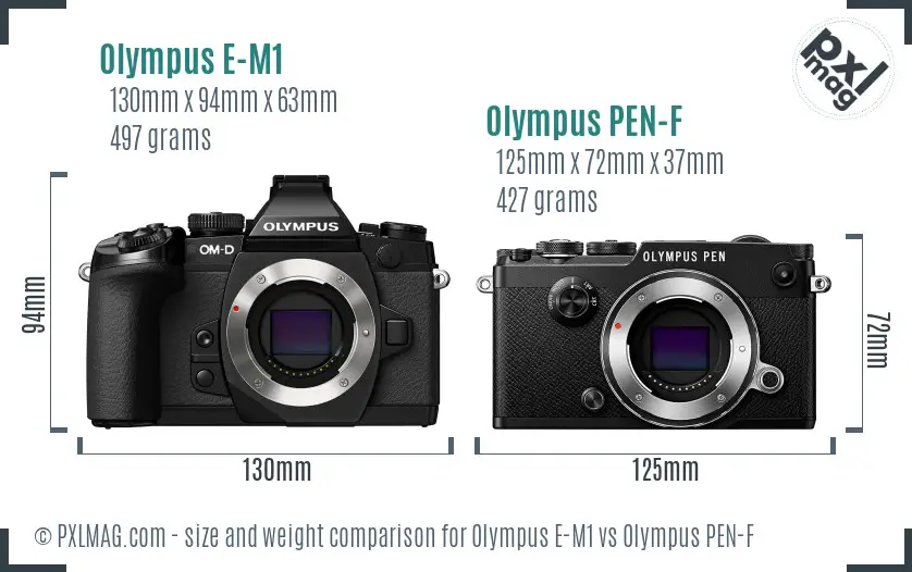 Olympus E-M1 vs Olympus PEN-F size comparison