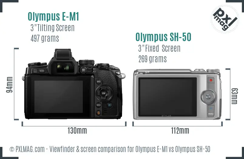 Olympus E-M1 vs Olympus SH-50 Screen and Viewfinder comparison