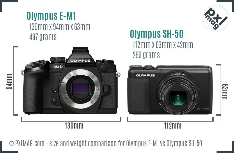 Olympus E-M1 vs Olympus SH-50 size comparison