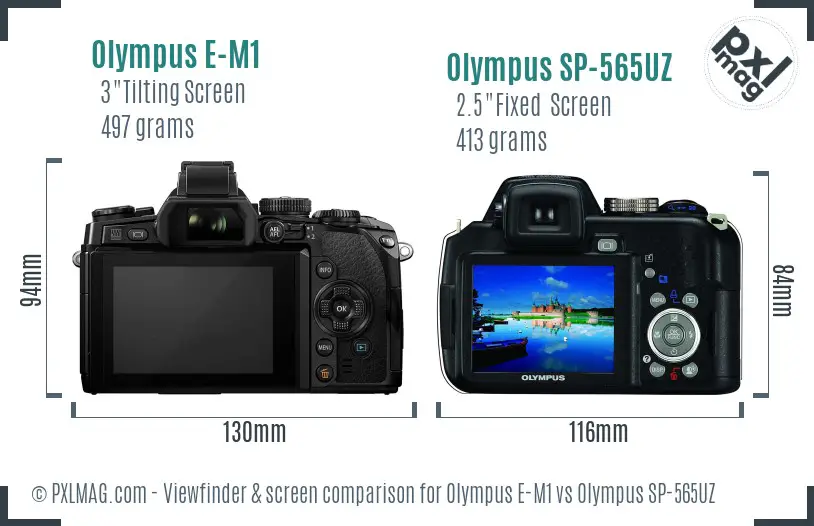 Olympus E-M1 vs Olympus SP-565UZ Screen and Viewfinder comparison