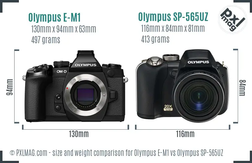 Olympus E-M1 vs Olympus SP-565UZ size comparison