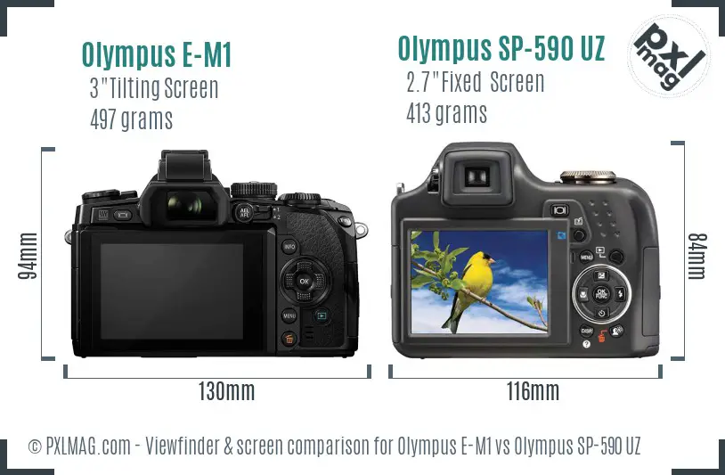 Olympus E-M1 vs Olympus SP-590 UZ Screen and Viewfinder comparison