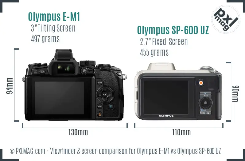 Olympus E-M1 vs Olympus SP-600 UZ Screen and Viewfinder comparison