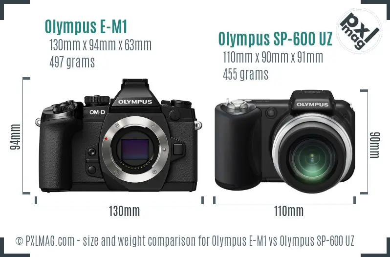 Olympus E-M1 vs Olympus SP-600 UZ size comparison
