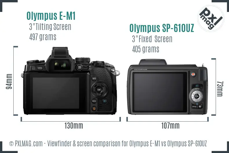 Olympus E-M1 vs Olympus SP-610UZ Screen and Viewfinder comparison