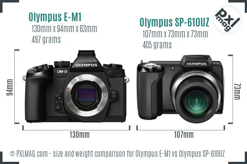 Olympus E-M1 vs Olympus SP-610UZ size comparison