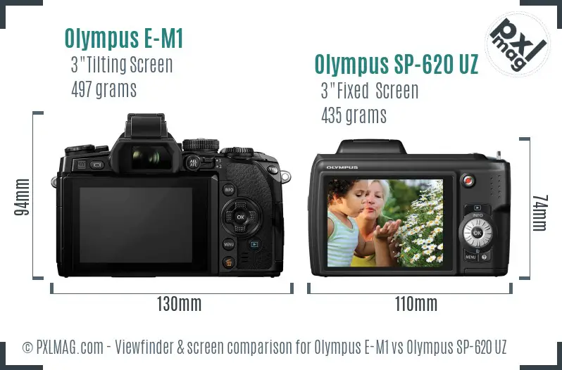 Olympus E-M1 vs Olympus SP-620 UZ Screen and Viewfinder comparison