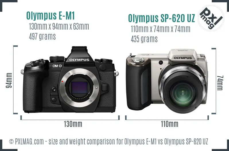 Olympus E-M1 vs Olympus SP-620 UZ size comparison