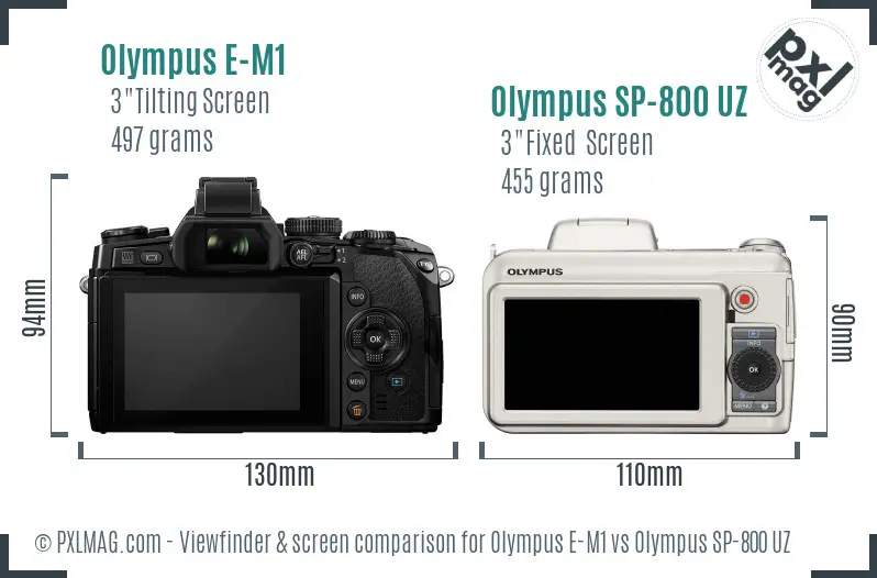 Olympus E-M1 vs Olympus SP-800 UZ Screen and Viewfinder comparison