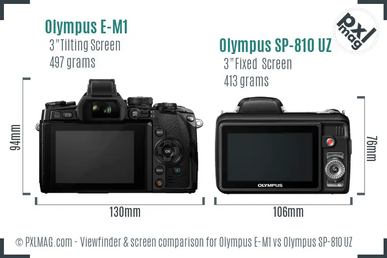 Olympus E-M1 vs Olympus SP-810 UZ Screen and Viewfinder comparison