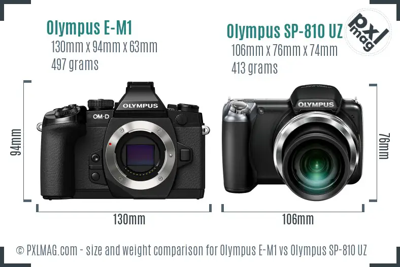Olympus E-M1 vs Olympus SP-810 UZ size comparison