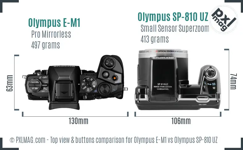 Olympus E-M1 vs Olympus SP-810 UZ top view buttons comparison