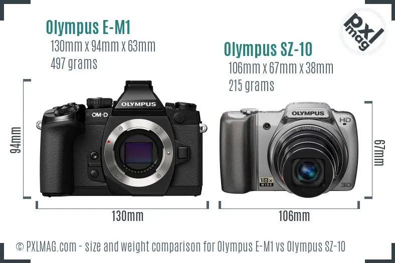 Olympus E-M1 vs Olympus SZ-10 size comparison